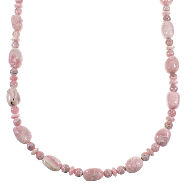 Rhodochrosite And Sterling Silver American Indian Bead Necklace WX59788